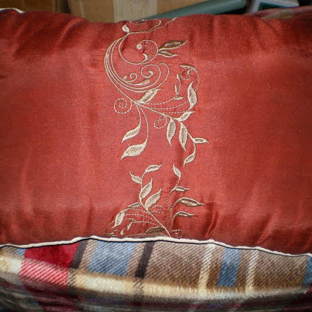 Embroidered Design Rectangular Accent Throw Pillow Piping Trim
